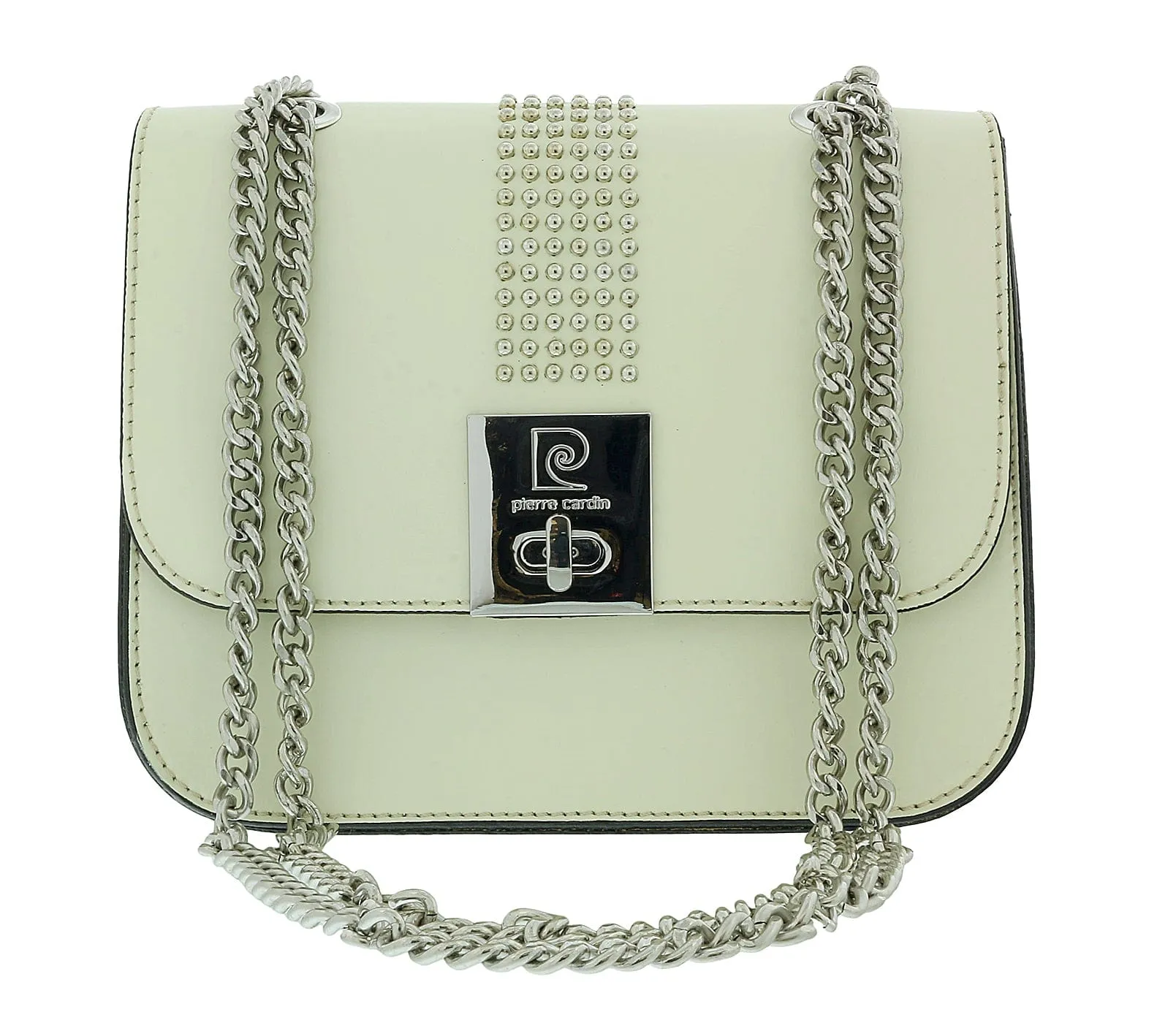 Pierre Cardin Milk Leather Small Structured Riveted Square Shoulder Bag