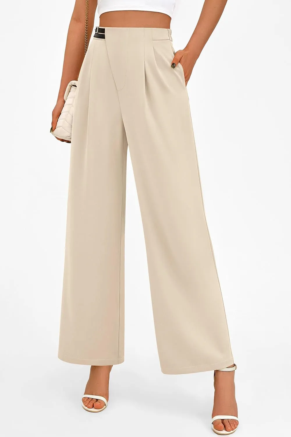 PRETTYGARDEN Women's Wide Leg Dressy Pants High Waisted Fashion Business Casual Work Office Trousers Palazzo Pant