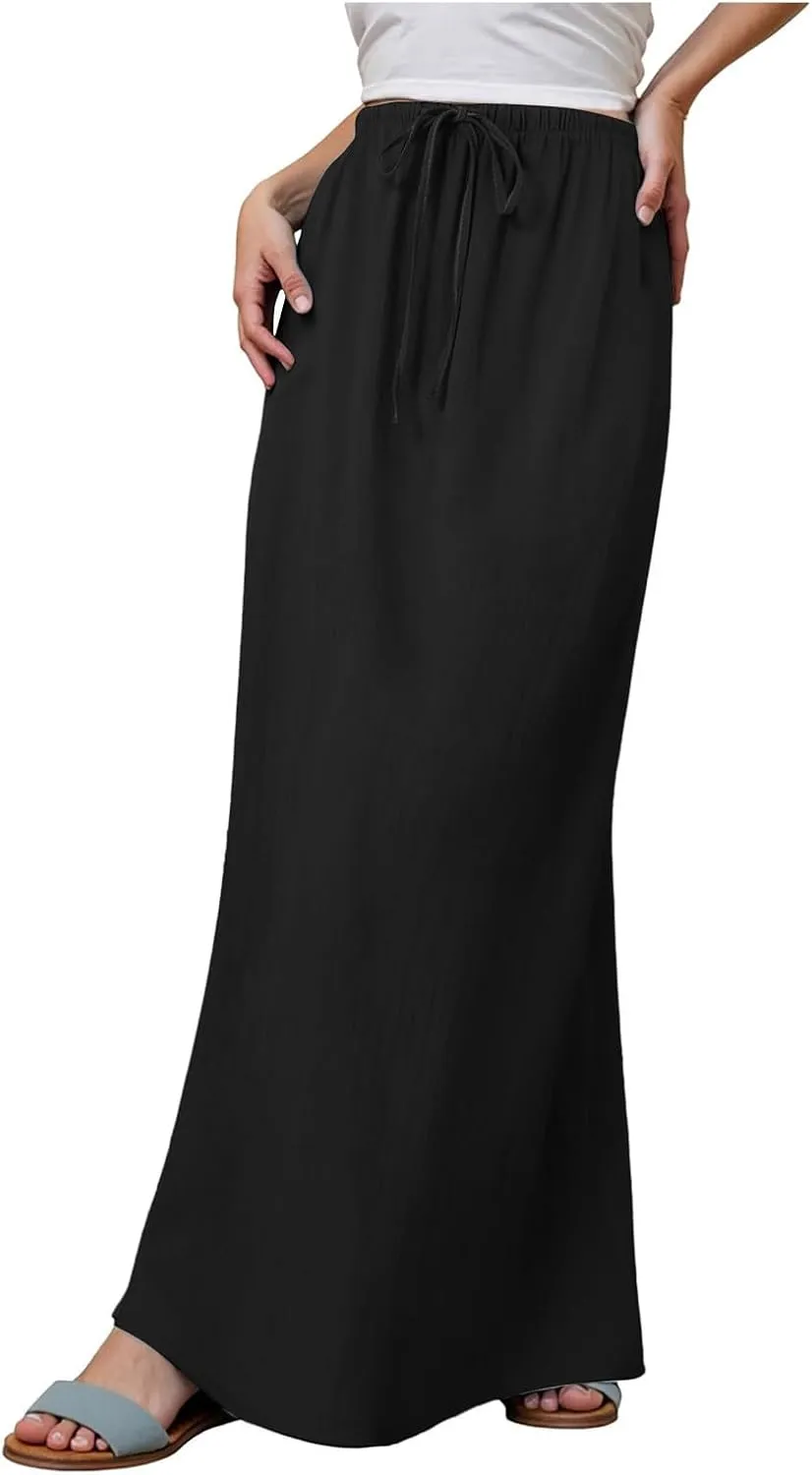 Rvidbe Summer Skirts for Women 2025 Vacation Comfortable Drawstring Waist Vacation Boho Flowy Skirts Solid Color Beach Skirts