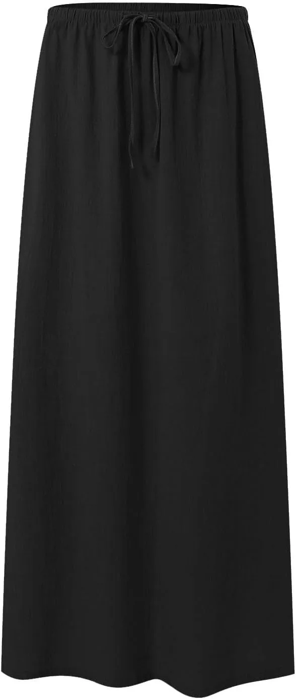 Rvidbe Summer Skirts for Women 2025 Vacation Comfortable Drawstring Waist Vacation Boho Flowy Skirts Solid Color Beach Skirts