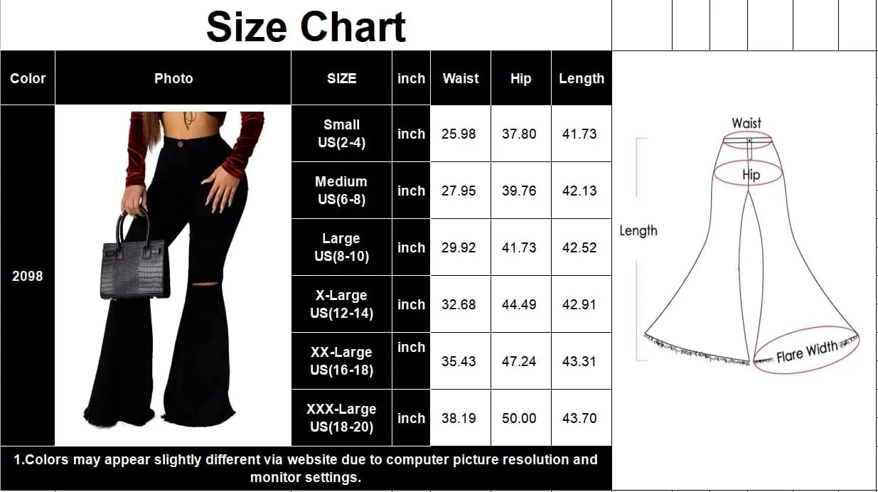 Skinny Ripped Bell Bottom Jeans for Women Classic High Waisted Flared Jean Pants