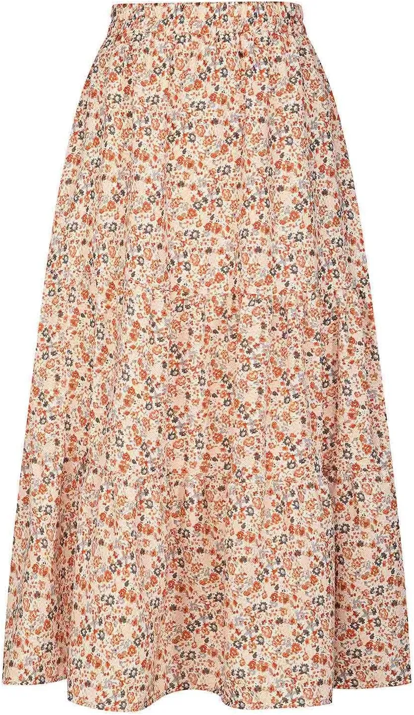 Skirts for Women 2024 Elegant Swiss Dot Stretch High Waist Boho Skirts Summer Causal Floral Print A-Line Maxi Skirts
