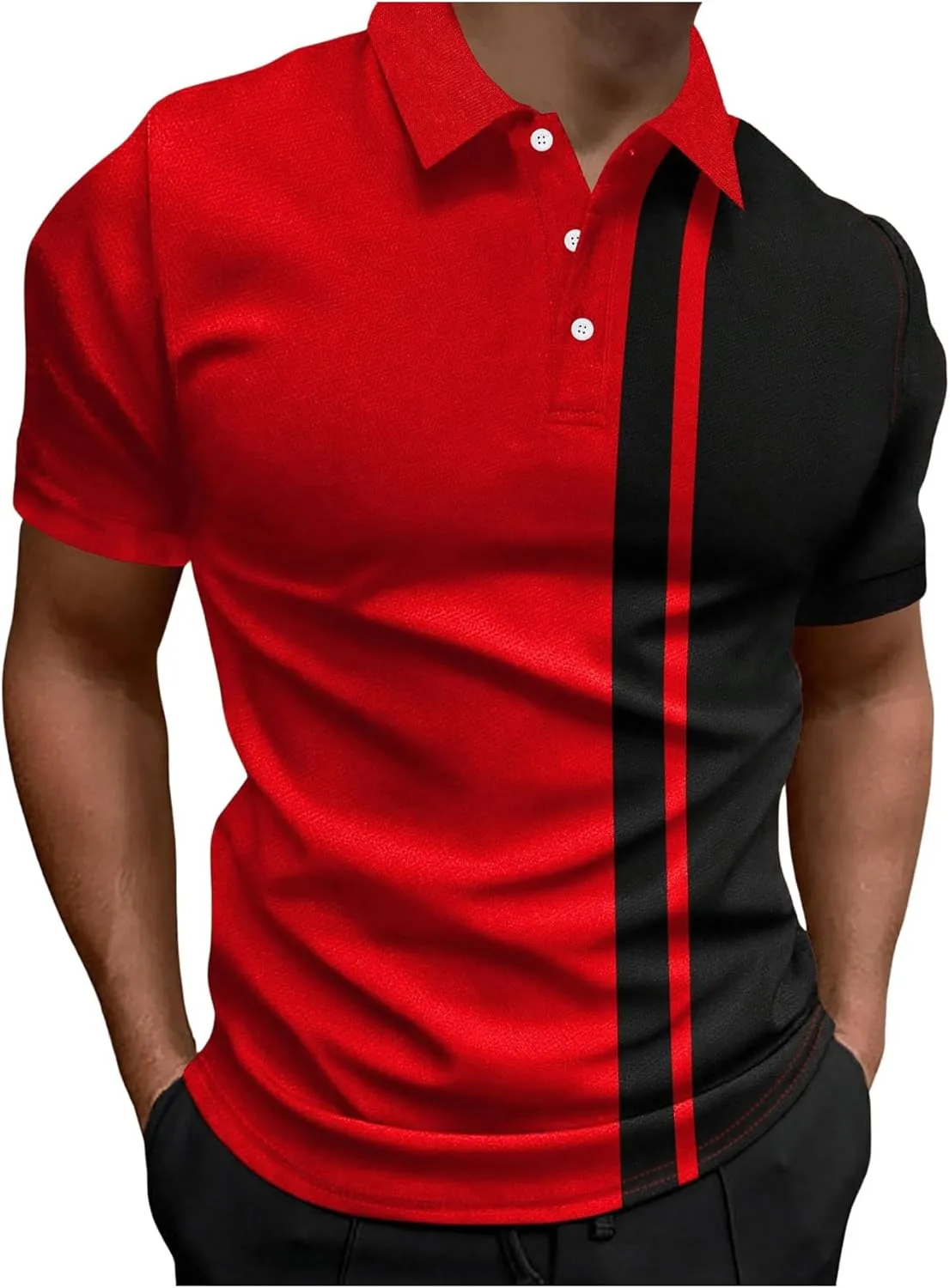 SweatyRocks Men's Polos Shirt Color Block Short Sleeve Collared Shirt Half Button Tennis Golf Shirts