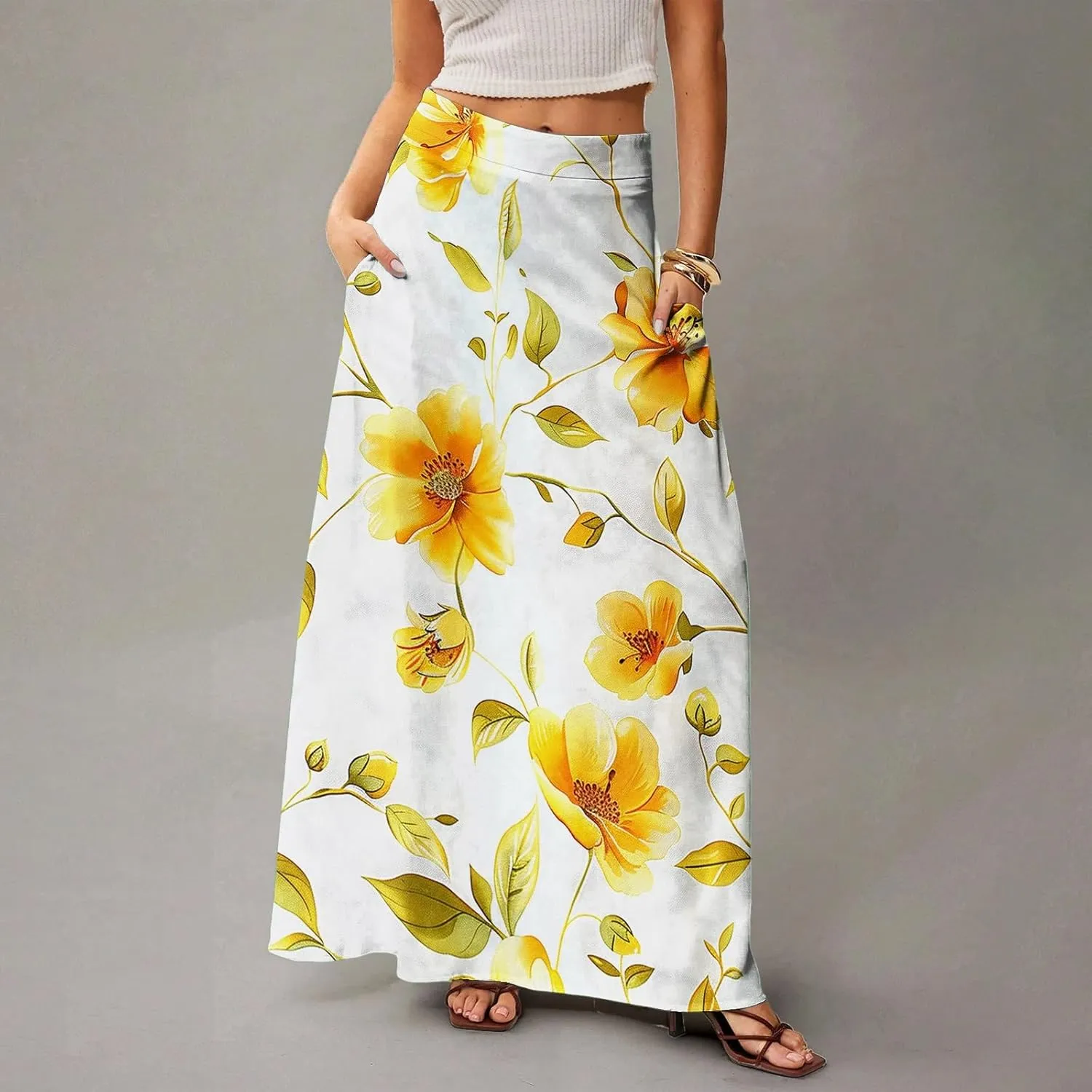 Trendy Women's Skirts, Boho Vacation Summer Casual Flowy Beach Womens Skirts
