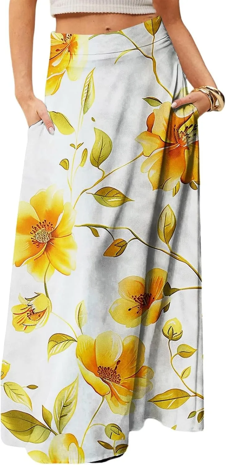 Trendy Women's Skirts, Boho Vacation Summer Casual Flowy Beach Womens Skirts
