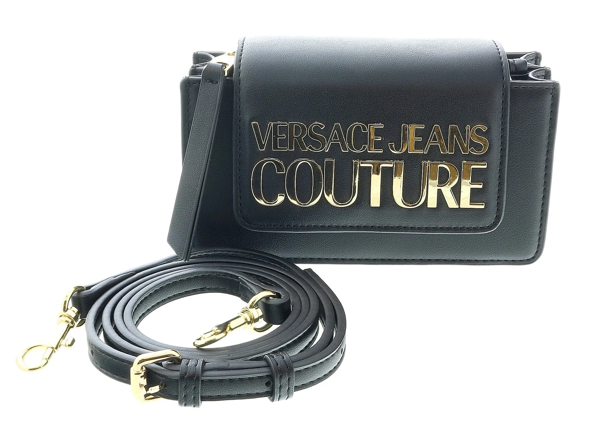 Versace Jeans Couture Small Black Structured Mini Signature  Crossbody bag