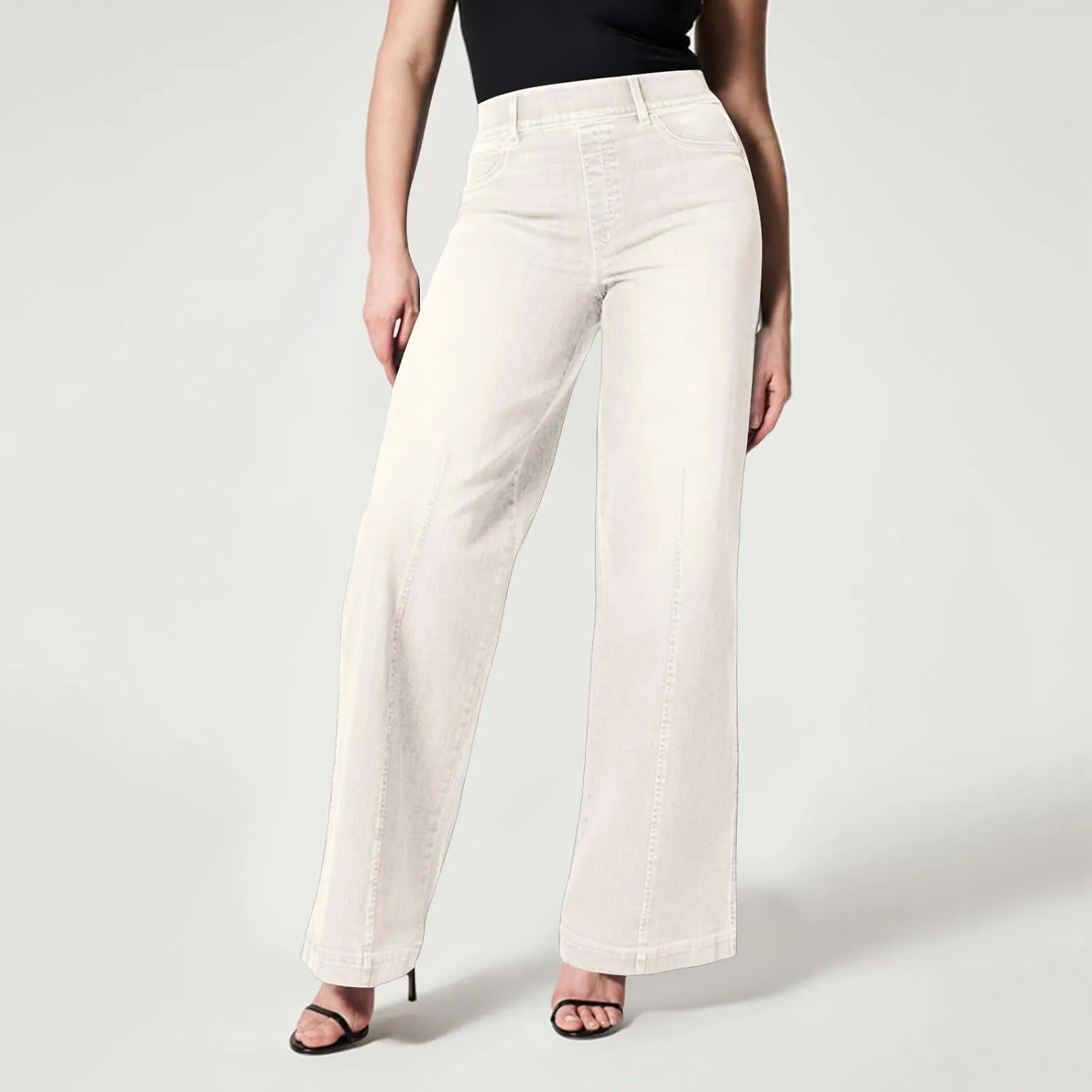 Wide Leg Jeans for Women Trendy Stretch Straight Leg Elastic High Waisted Bell Bottom Denim Pants Baggy Flare Jeans
