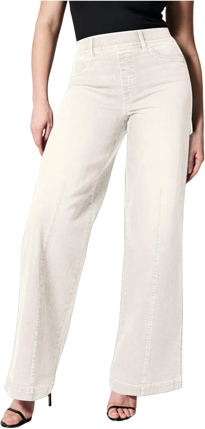 Wide Leg Jeans for Women Trendy Stretch Straight Leg Elastic High Waisted Bell Bottom Denim Pants Baggy Flare Jeans