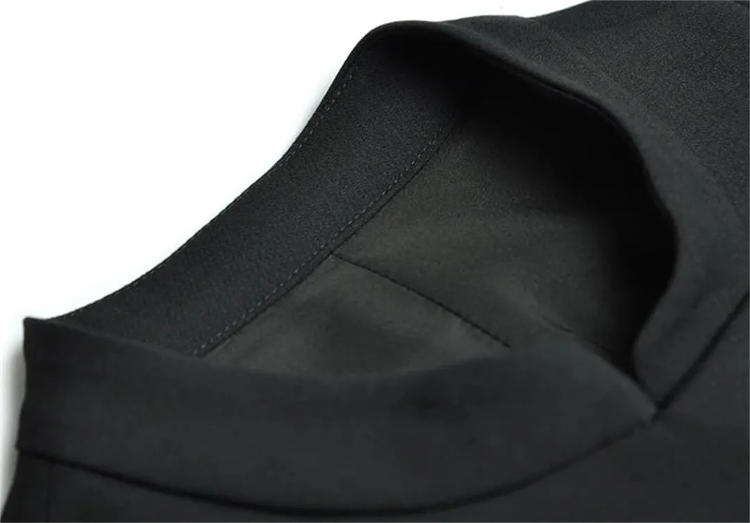 Women Black Vintage Trench Coat Stand Collar Double Breasted High Waist Slim Long Trench Coat