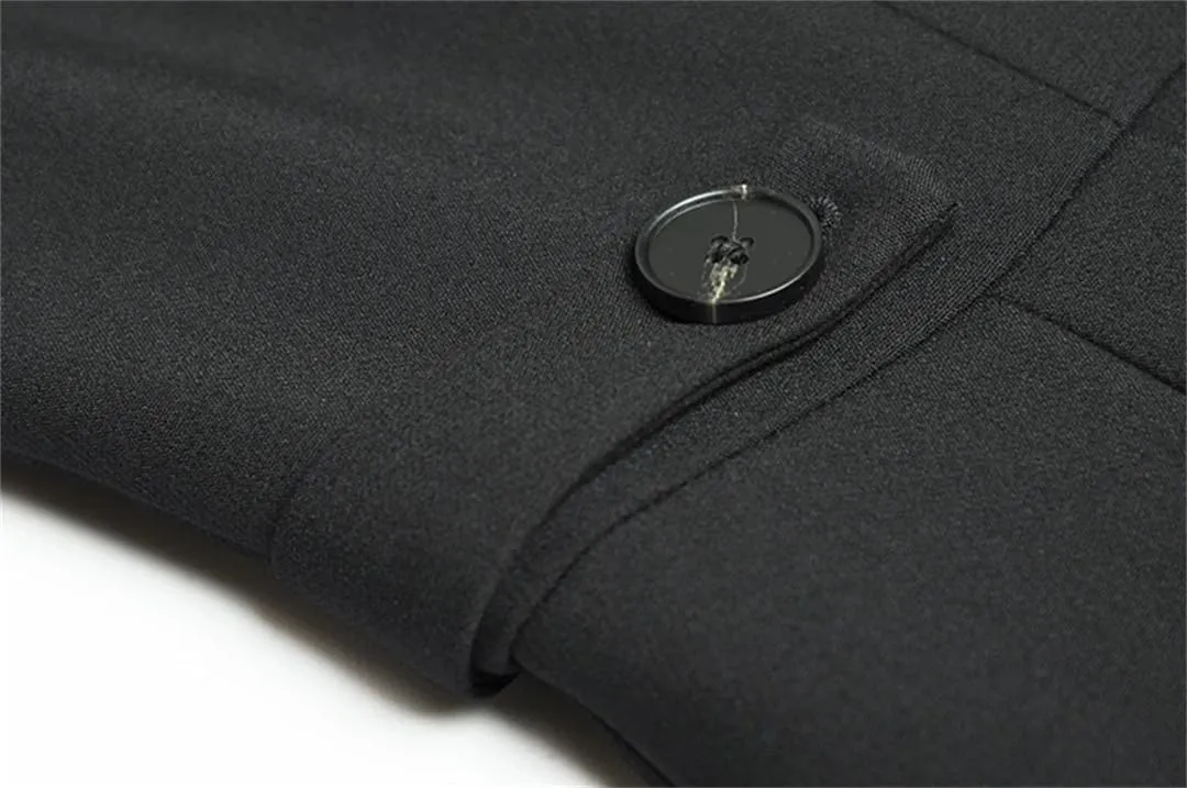 Women Black Vintage Trench Coat Stand Collar Double Breasted High Waist Slim Long Trench Coat