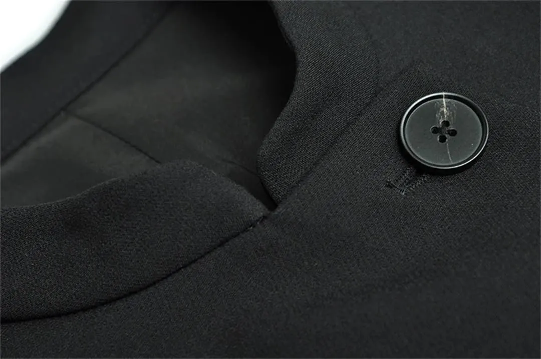 Women Black Vintage Trench Coat Stand Collar Double Breasted High Waist Slim Long Trench Coat