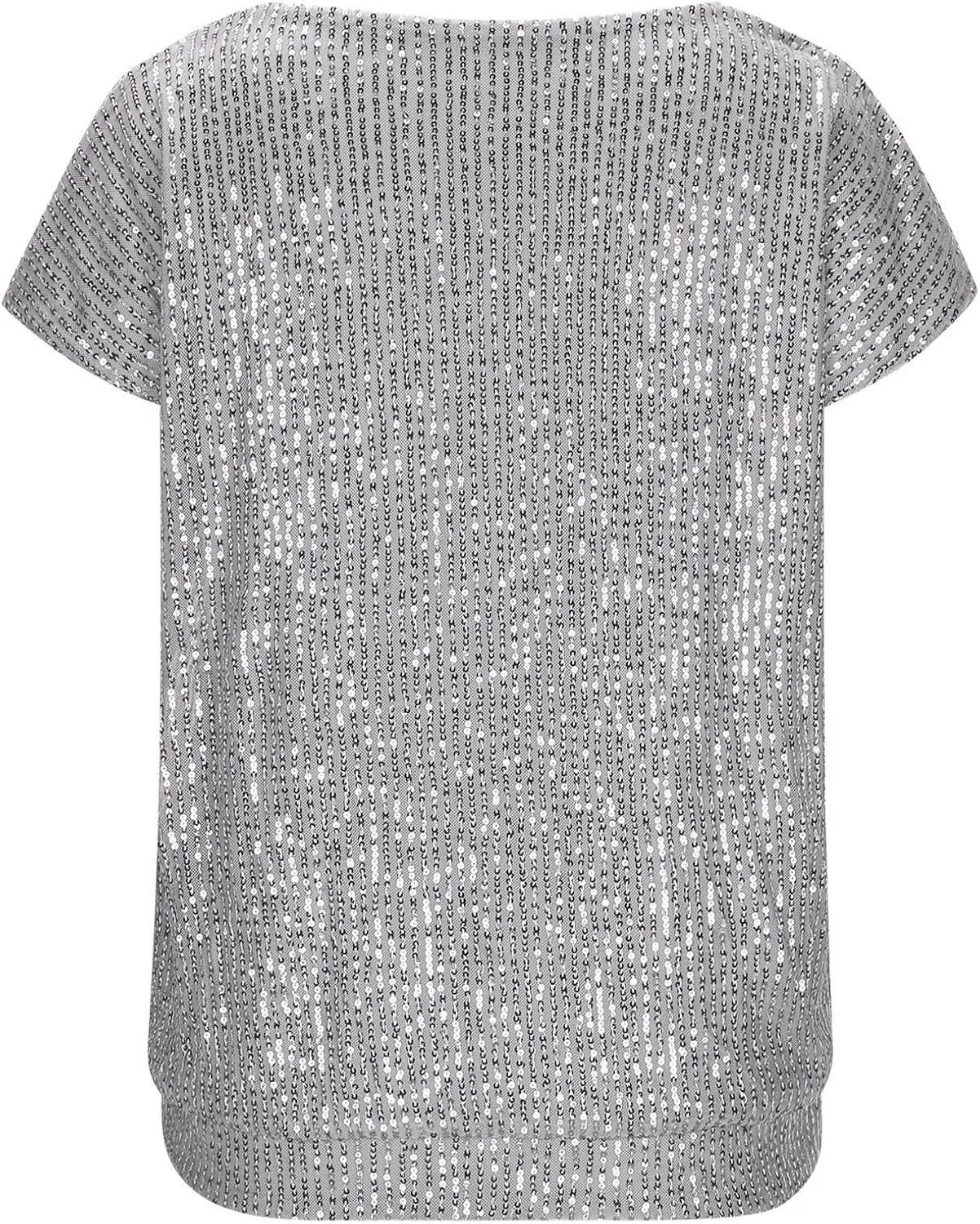 Women Dressy Sequin Cap Sleeve T-Shirt Summer Fitted V Neck Tee Tops Casual Glitter Party Club Solid Blouses