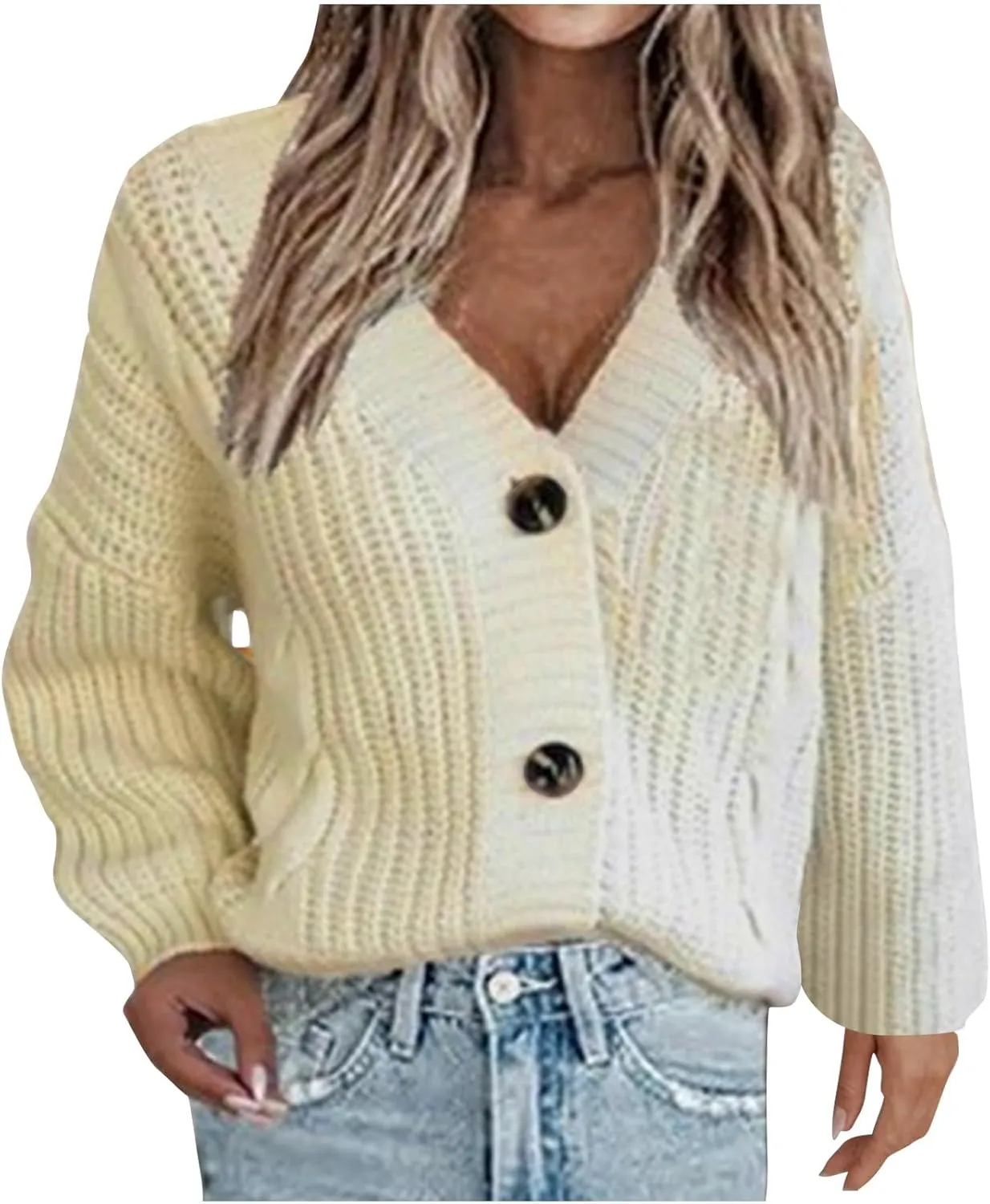 Women's 2024 Fashion Chunky Knit Cardigans Open Front Long Sleeve Sweaters Outerwear Lightweight Soft Shrugs Tops