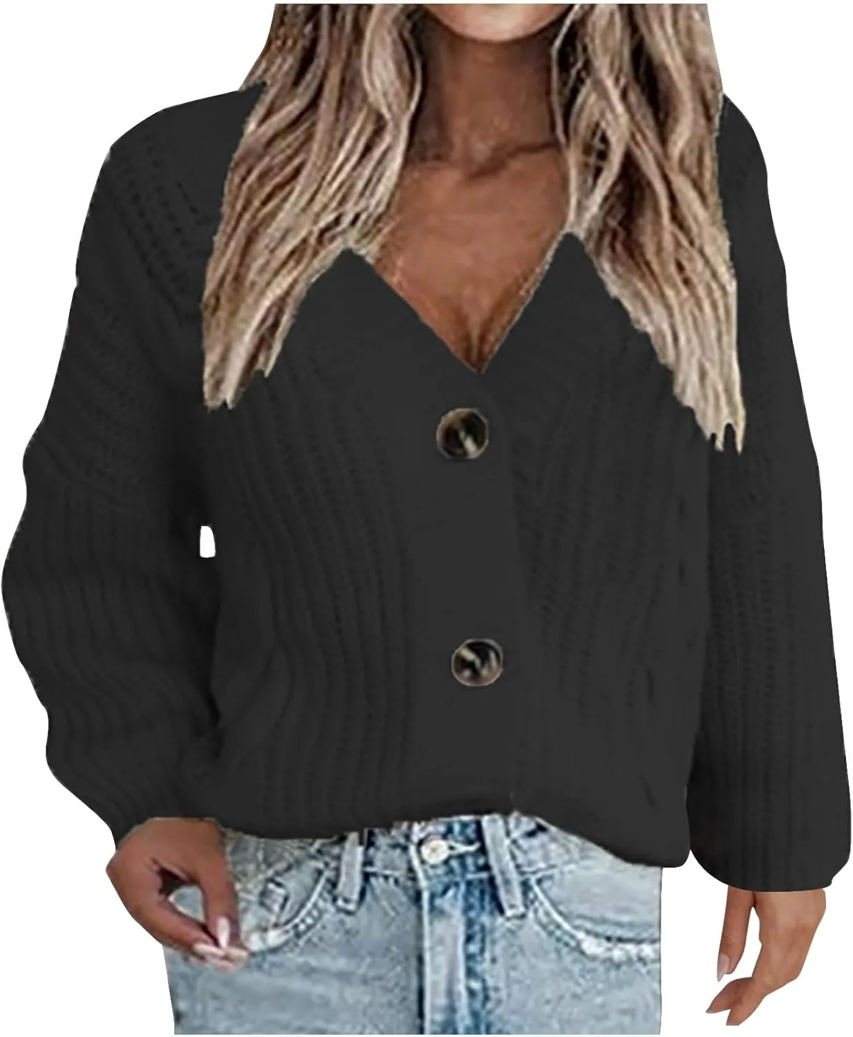 Women's 2024 Fashion Chunky Knit Cardigans Open Front Long Sleeve Sweaters Outerwear Lightweight Soft Shrugs Tops