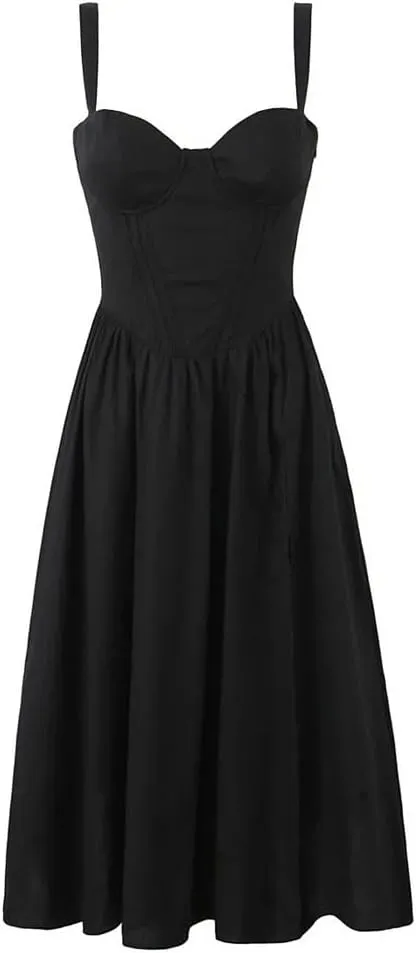 Women's 3D Steel Ring Cinched Halter Dress Architectural Pleated Summer Dress with Slit Detail