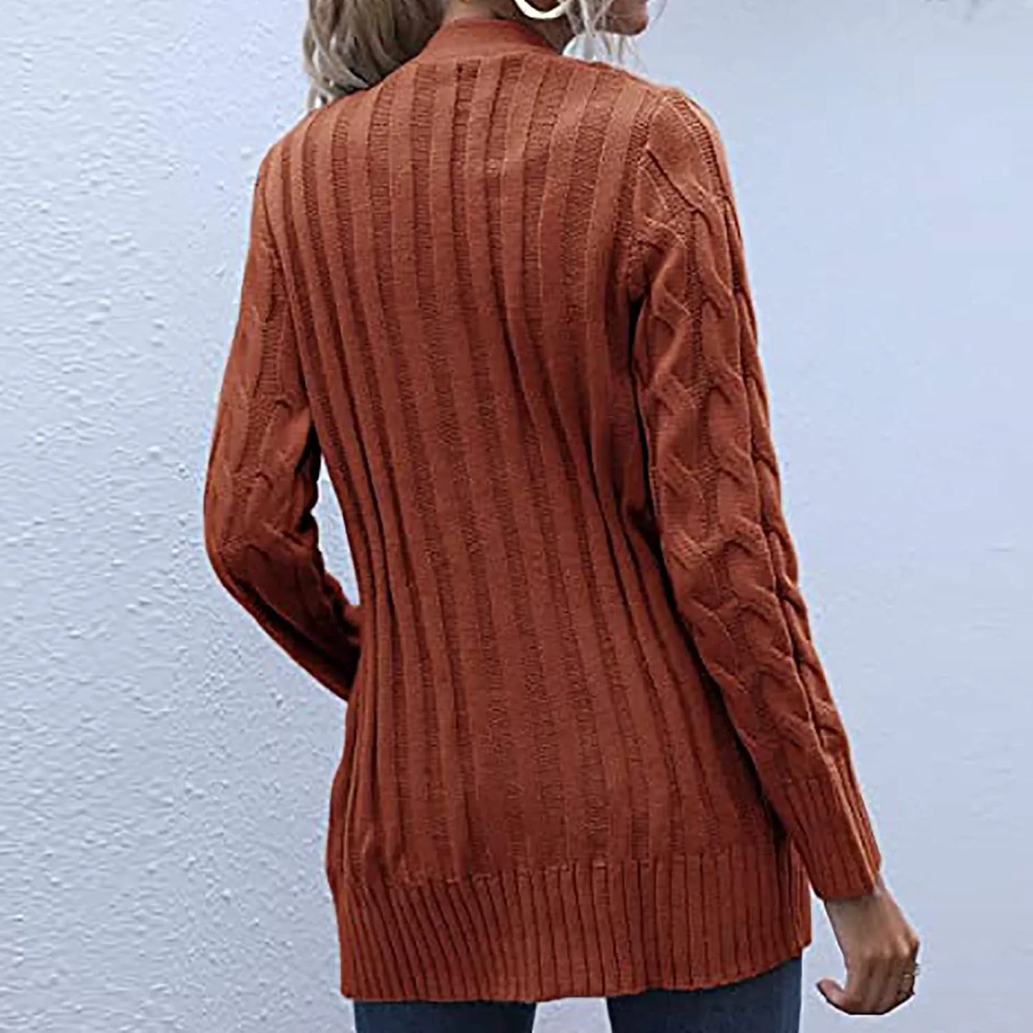 Womens Casual Long Sleeve Button Cardigan Open Front Cable Knit Sweater Outwear Loose Cardigans with Pockets