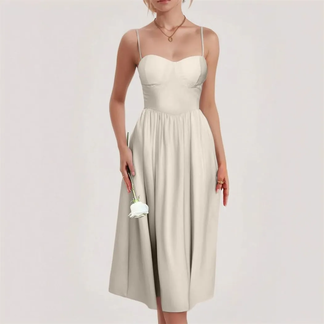 Women's Convertible Slim Waist A-Line Dress Adjustable Straps Mid-Length Skirt Summer Flattering Casual Party Wear