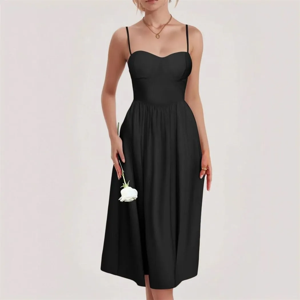 Women's Convertible Slim Waist A-Line Dress Adjustable Straps Mid-Length Skirt Summer Flattering Casual Party Wear