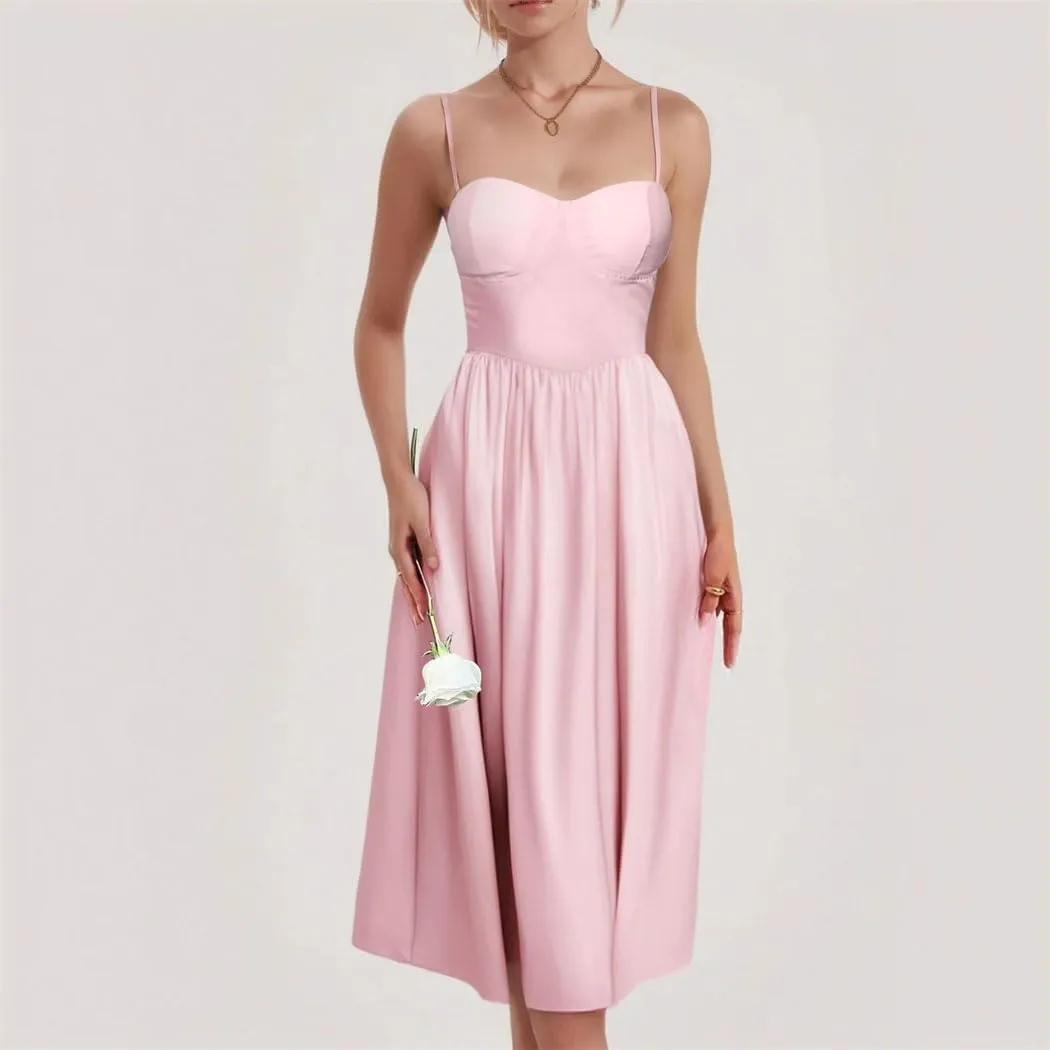 Women's Convertible Slim Waist A-Line Dress Adjustable Straps Mid-Length Skirt Summer Flattering Casual Party Wear