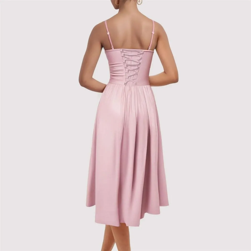 Women's Convertible Slim Waist A-Line Dress Adjustable Straps Mid-Length Skirt Summer Flattering Casual Party Wear