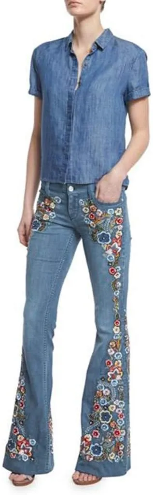 Womens Flared Bell Bottom Jeans Classic Flared Ankle Jeans Casual Pull On Stretch Jeggings with Pockets