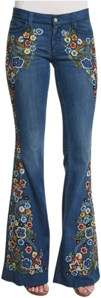 Womens Flared Bell Bottom Jeans Classic Flared Ankle Jeans Casual Pull On Stretch Jeggings with Pockets