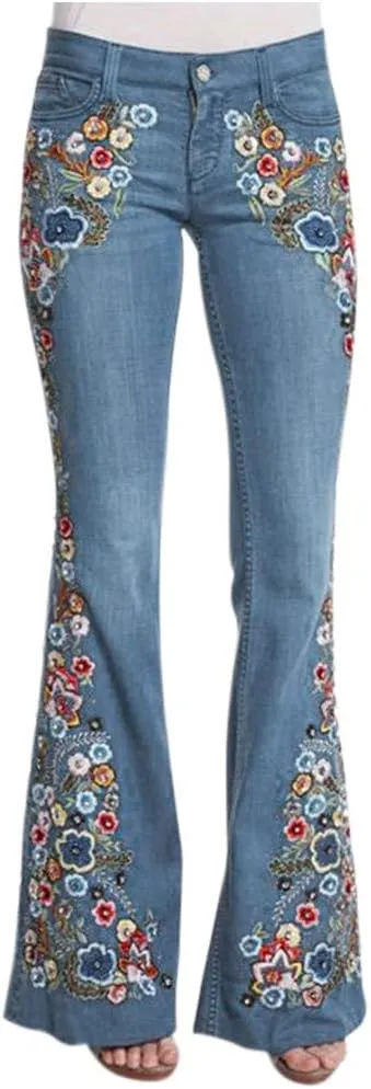 Womens Flared Bell Bottom Jeans Classic Flared Ankle Jeans Casual Pull On Stretch Jeggings with Pockets