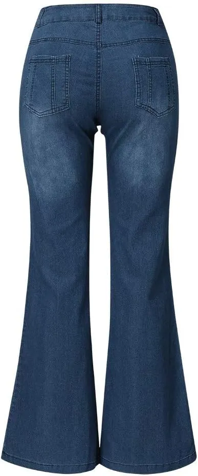 Womens Flared Bell Bottom Jeans Classic Flared Ankle Jeans Casual Pull On Stretch Jeggings with Pockets