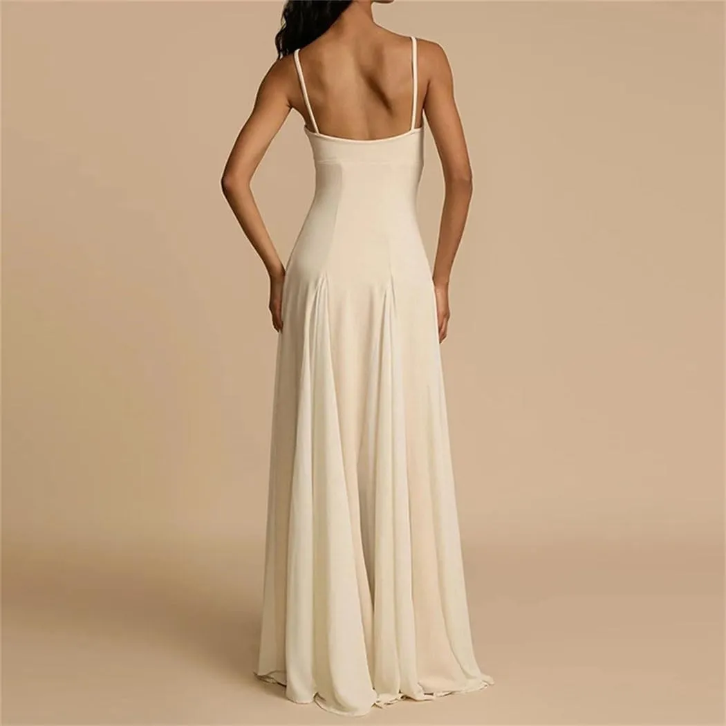 Women's Flowy Maxi Dress Sleeveless Casual Beach Pleated Skirt, Solid Color Summer Dress
