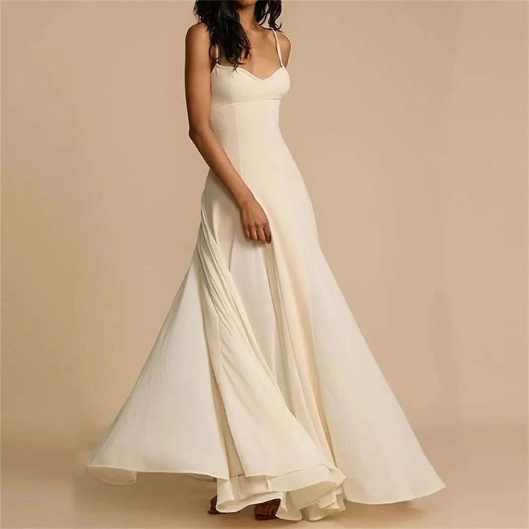 Women's Flowy Maxi Dress Sleeveless Casual Beach Pleated Skirt, Solid Color Summer Dress