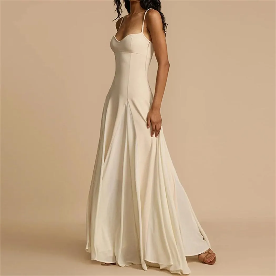 Women's Flowy Maxi Dress Sleeveless Casual Beach Pleated Skirt, Solid Color Summer Dress