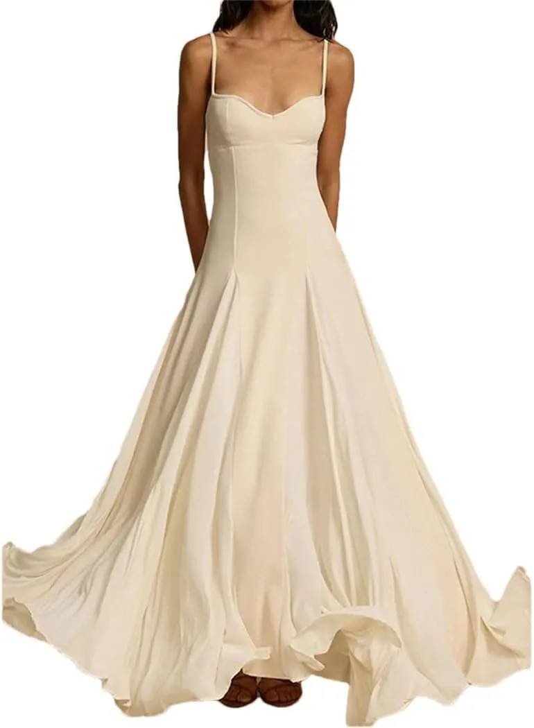 Women's Flowy Maxi Dress Sleeveless Casual Beach Pleated Skirt, Solid Color Summer Dress