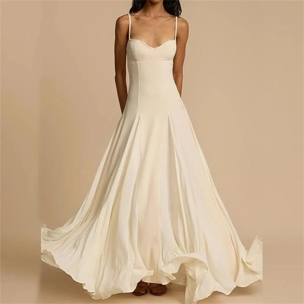 Women's Flowy Maxi Dress Sleeveless Casual Beach Pleated Skirt, Solid Color Summer Dress