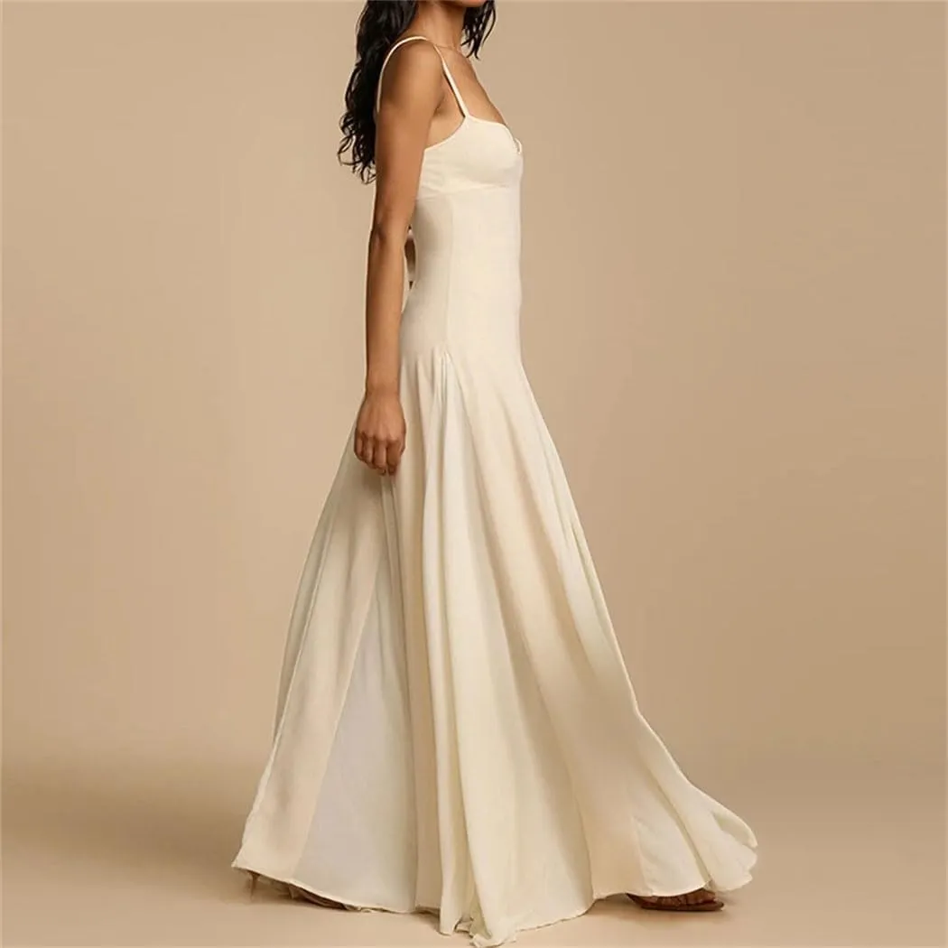 Women's Flowy Maxi Dress Sleeveless Casual Beach Pleated Skirt, Solid Color Summer Dress