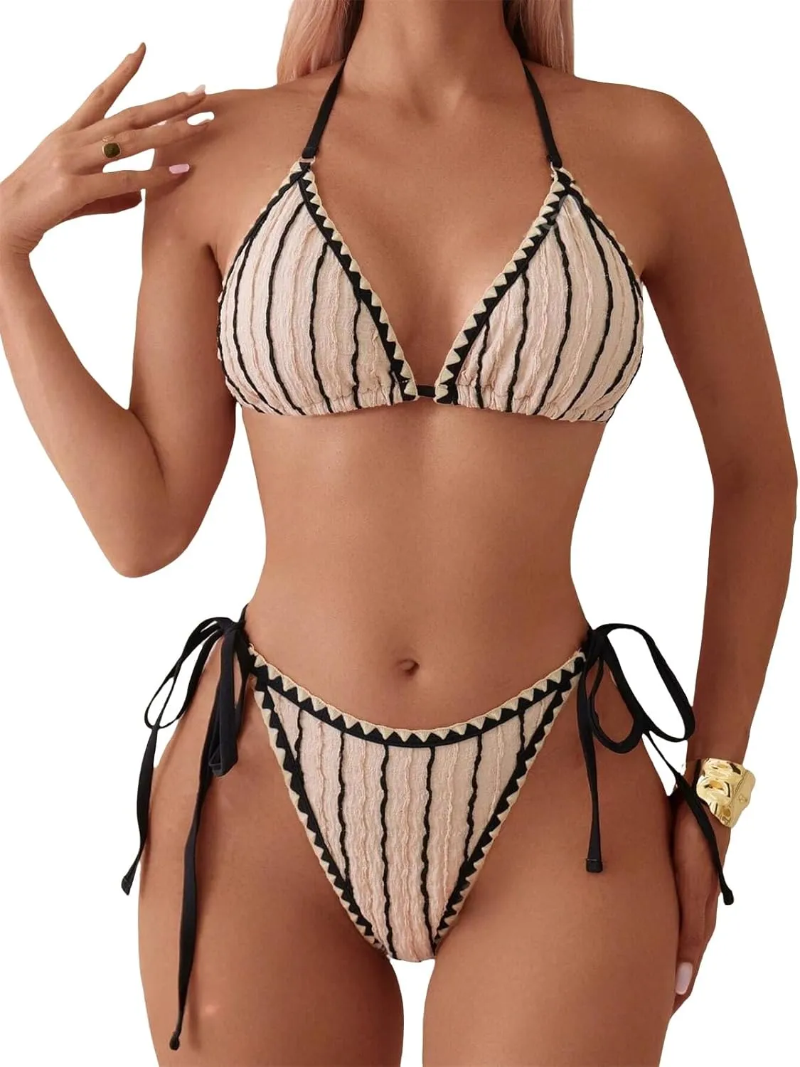 Women's Halter Bikini Sets Polka Dot Frilled Ruffles Triangle Tie Side Bikini Swimsuit Two Piece Bathing Suits