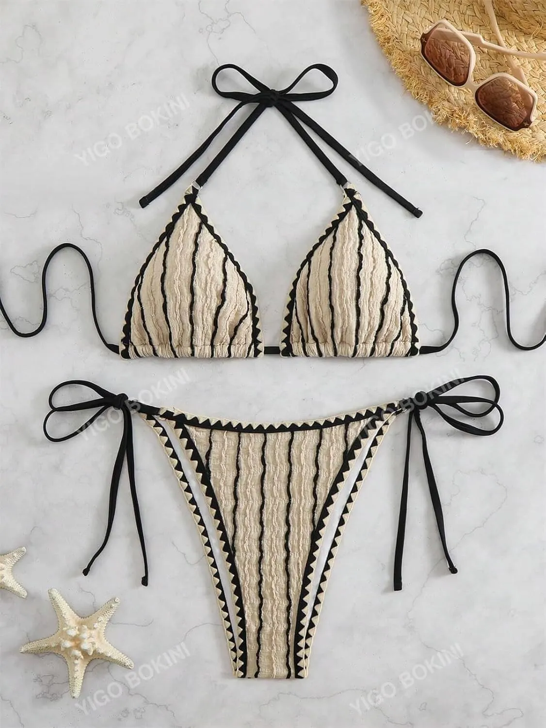 Women's Halter Bikini Sets Polka Dot Frilled Ruffles Triangle Tie Side Bikini Swimsuit Two Piece Bathing Suits