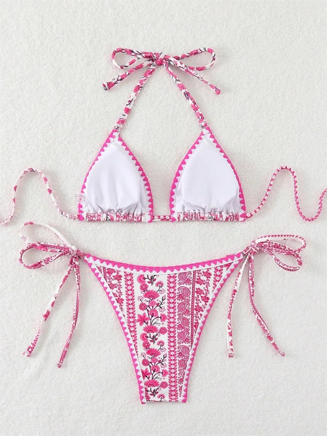 Women's Halter Bikini Sets Polka Dot Frilled Ruffles Triangle Tie Side Bikini Swimsuit Two Piece Bathing Suits