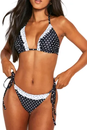 Women's Halter Bikini Sets Polka Dot Frilled Ruffles Triangle Tie Side Bikini Swimsuit Two Piece Bathing Suits
