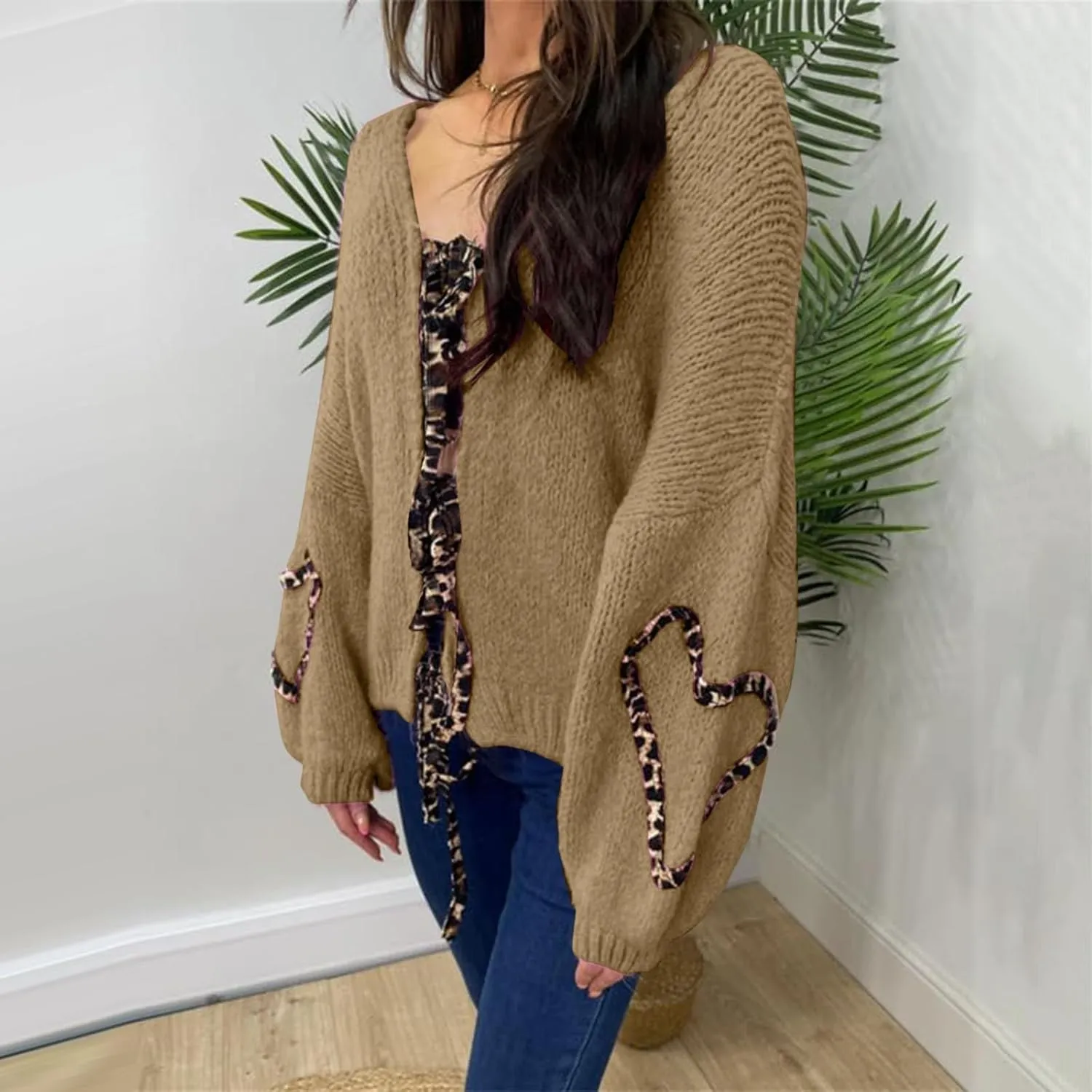 Women's Knit Cardigans 2024 Oversized Chunky Cardigan Sweaters Fall Fashion Open Front Knit Long Sleeve Cardigans