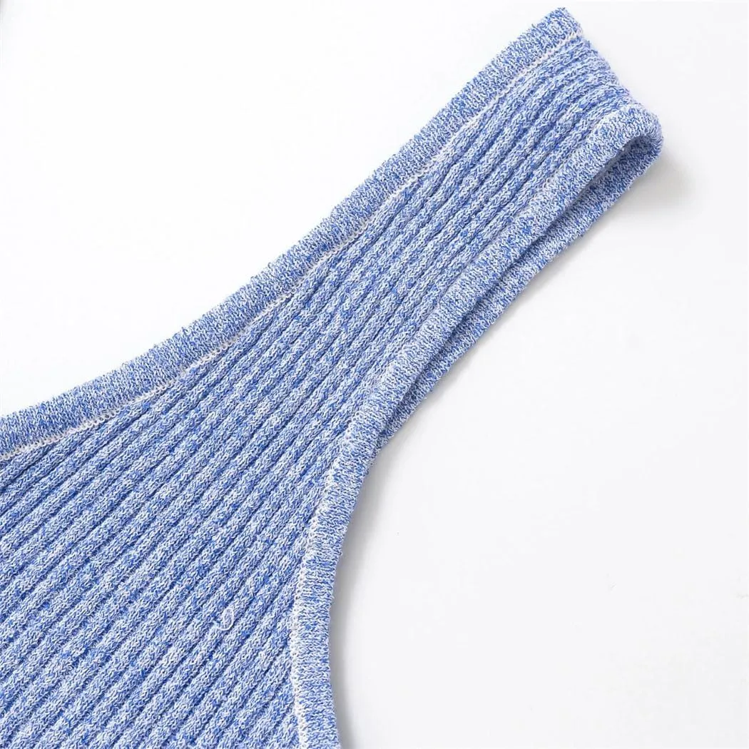 Women's Knitted V-Neck Suspender Midi Dress Spring Summer Elastic A-Line Skirt Casual Chic Long Skirt