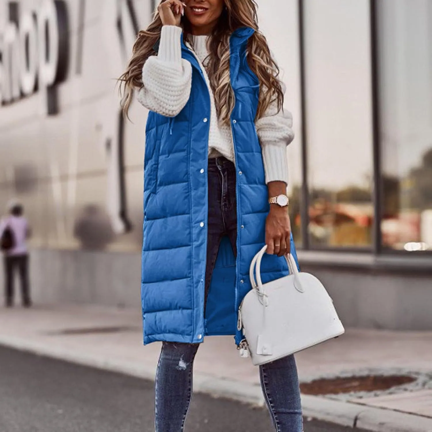 Womens Minimalist Solid Zipper Puffer Coat Long Sleeve Casual Overcoat Warm Slim Hooded Outwear Fall Winter Clothes