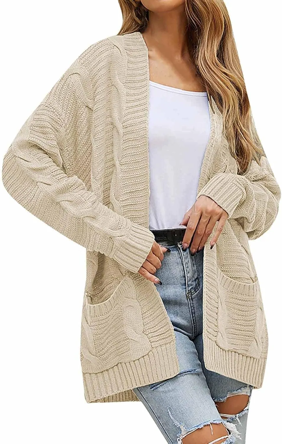 Women's Open Front Cardigan Long Sleeve Cable Knit Sweater Cable Knit Chunky Outwear Coats 2024 Fall Fashion