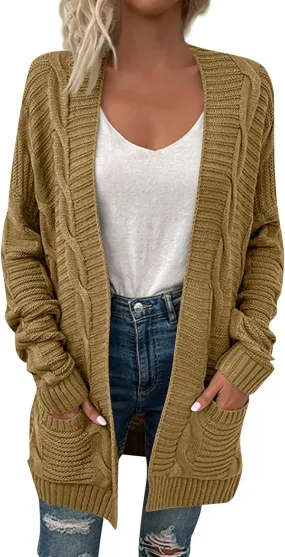 Women's Open Front Cardigan Long Sleeve Cable Knit Sweater Cable Knit Chunky Outwear Coats 2024 Fall Fashion