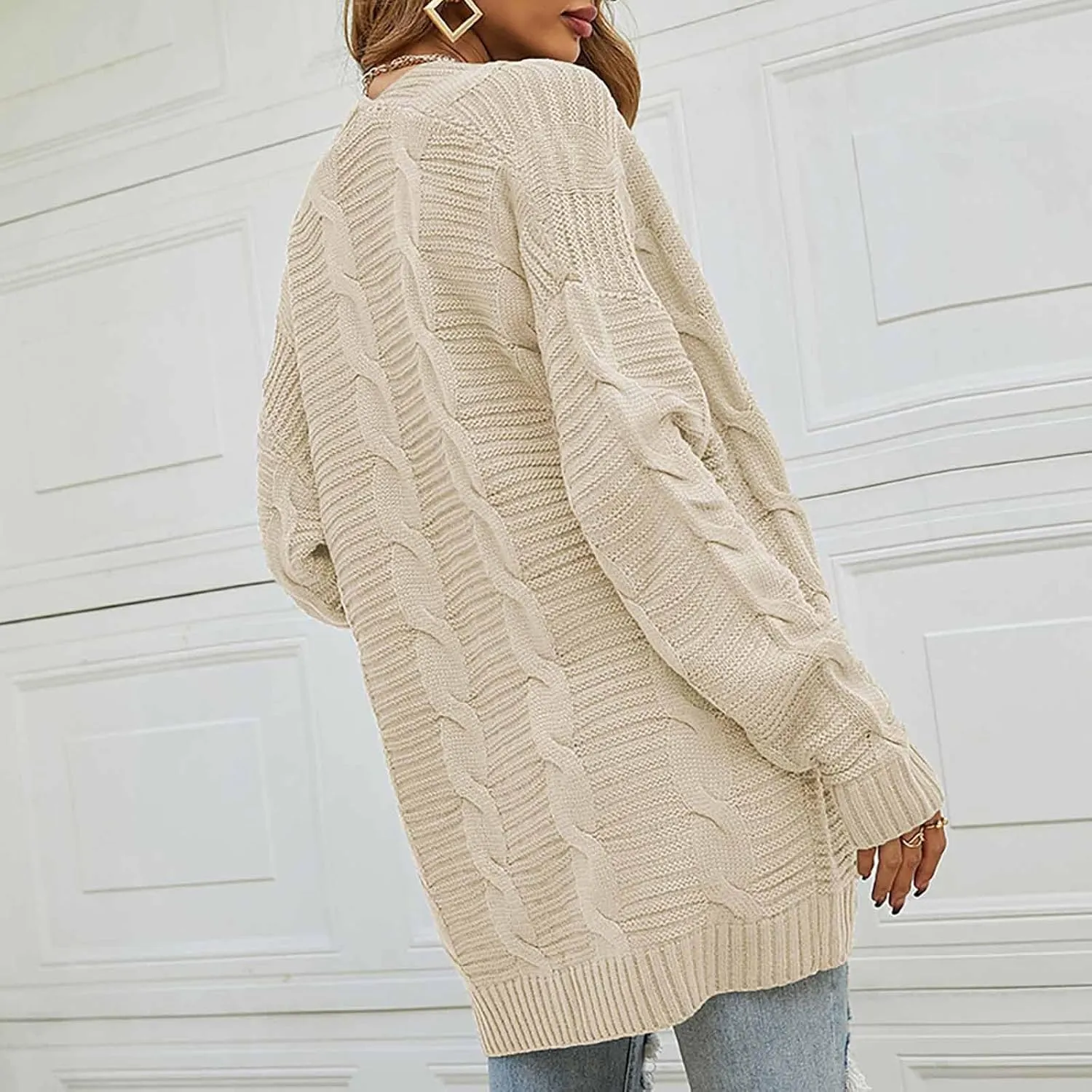 Women's Open Front Cardigan Long Sleeve Cable Knit Sweater Cable Knit Chunky Outwear Coats 2024 Fall Fashion