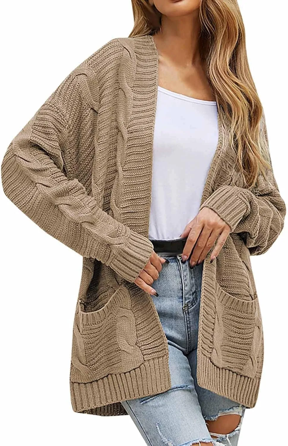 Women's Open Front Cardigan Long Sleeve Cable Knit Sweater Cable Knit Chunky Outwear Coats 2024 Fall Fashion