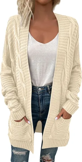 Women's Open Front Cardigan Long Sleeve Cable Knit Sweater Cable Knit Chunky Outwear Coats 2024 Fall Fashion
