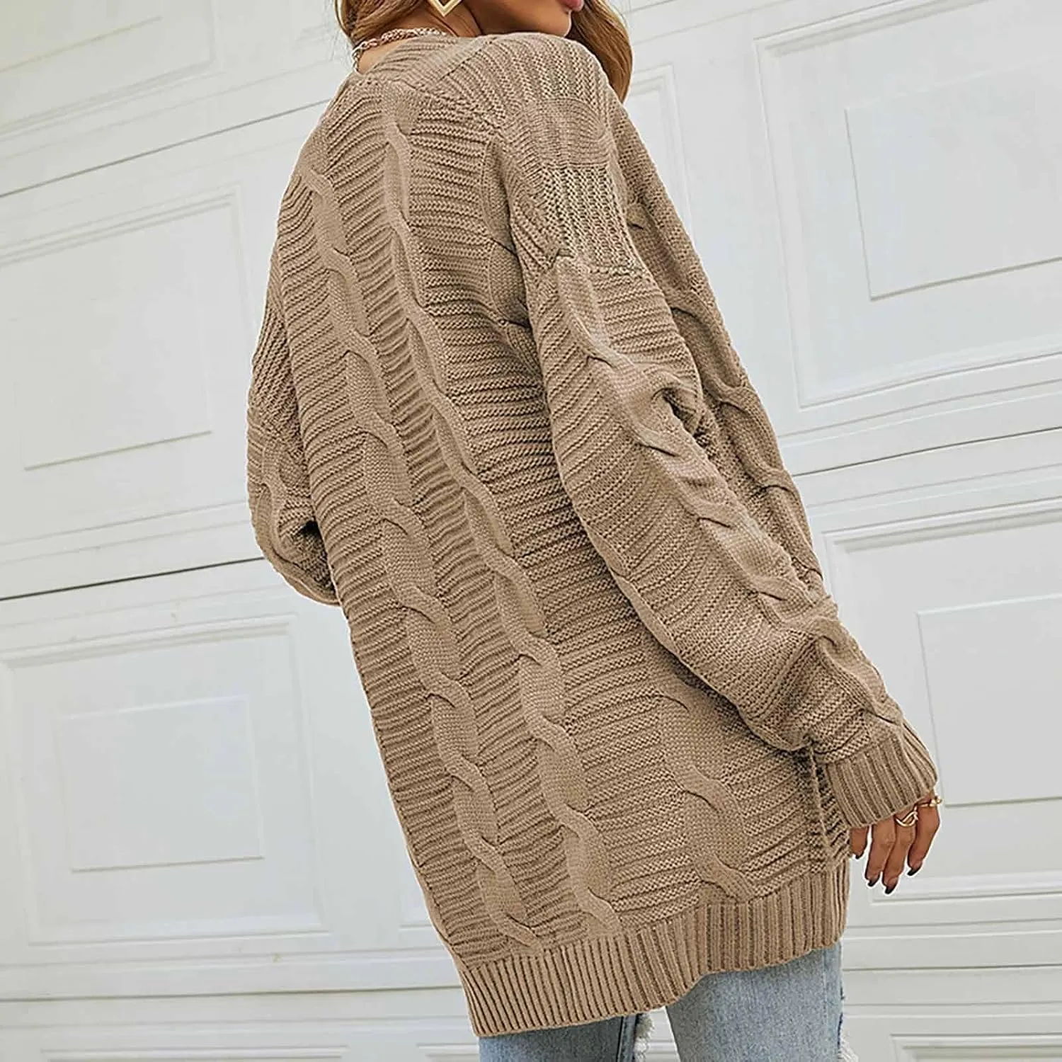 Women's Open Front Cardigan Long Sleeve Cable Knit Sweater Cable Knit Chunky Outwear Coats 2024 Fall Fashion