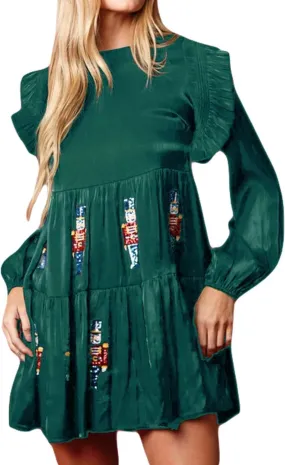 Womens Sequin Christmas Costume Nutcracker Shirt Dress Sparkle Holiday Santa Cocktail Sweatshirt Sweater Mini Dress