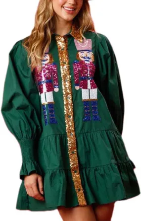 Womens Sequin Christmas Costume Nutcracker Shirt Dress Sparkle Holiday Santa Cocktail Sweatshirt Sweater Mini Dress