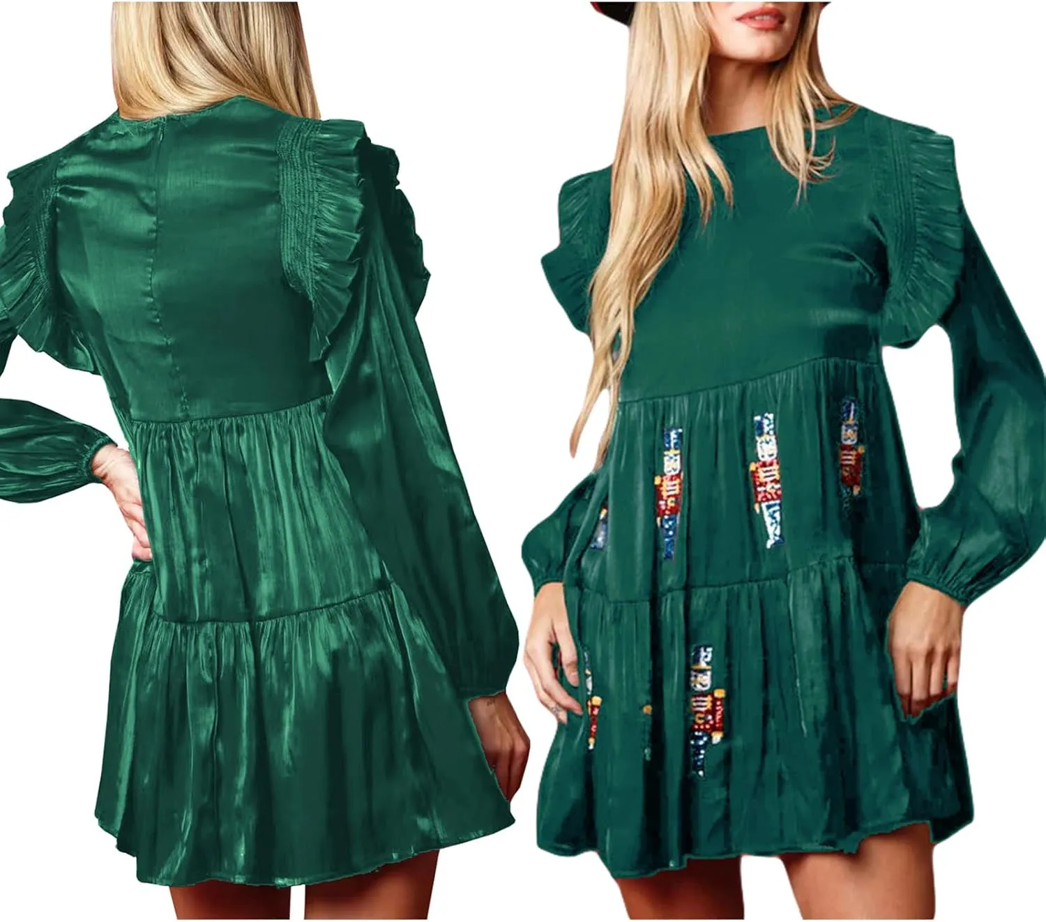 Womens Sequin Christmas Costume Nutcracker Shirt Dress Sparkle Holiday Santa Cocktail Sweatshirt Sweater Mini Dress